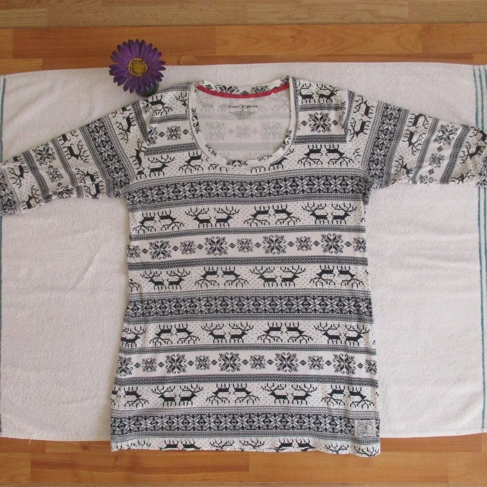 🌸SOLD🌸 LUCKY BRAND Pajama Top Size XL White Print Sleepshirt - Picture 4 of 6